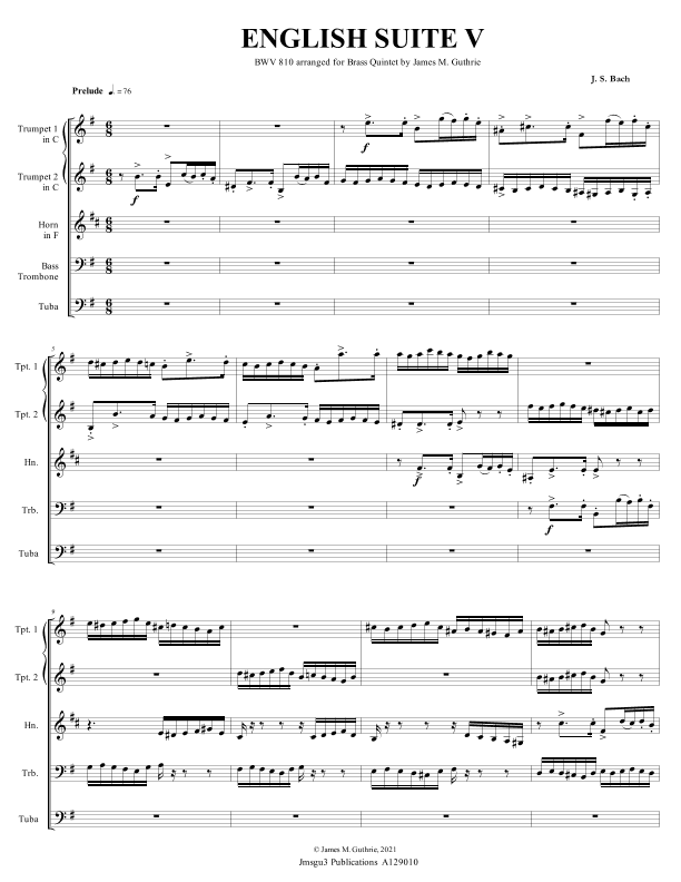 BACH: English Suite No. 5, BWV 810 for Brass Quintet (arr. James M. Guthrie)