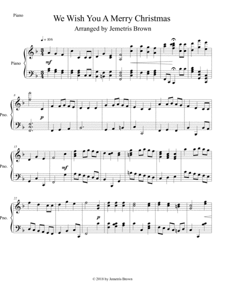 We Wish You A Merry Christmas (intermediate piano solo) (arr. Jemetris Brown)