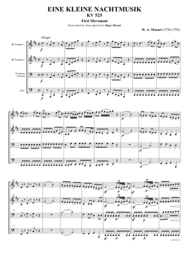 Eine Kleine Nachtmusik for Brass Quartet (1st Movement) (arr. Diego Marani)