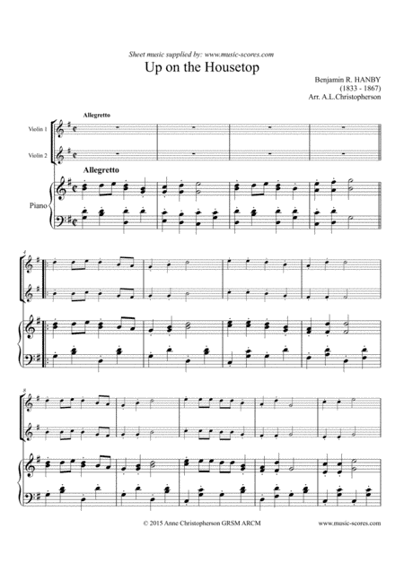 Up on the Housetop - 2 Violins & Piano (arr. Anne L Christopherson GRSM ARCM)