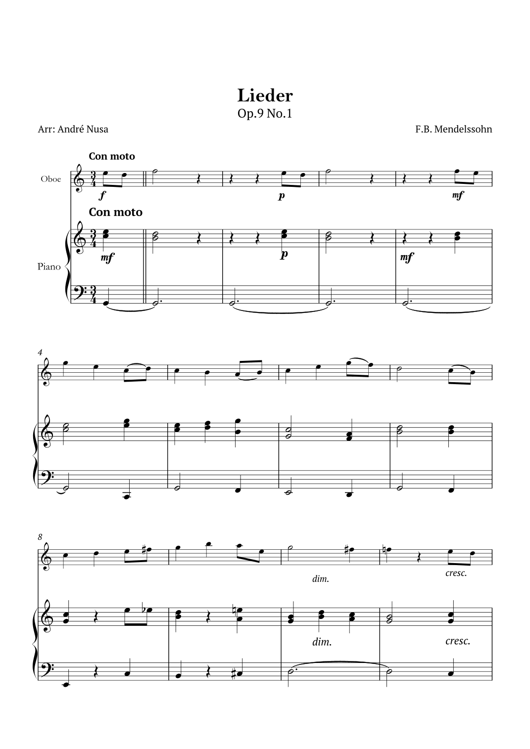 Lieder Op.9 No.1 (arr. André Nusa)