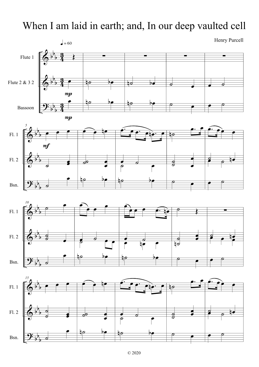 When I am laid in earth, and The Witches' quartet, In our deep vaulted cell (3 flutes and bassoon) (arr. Karen McAulay)