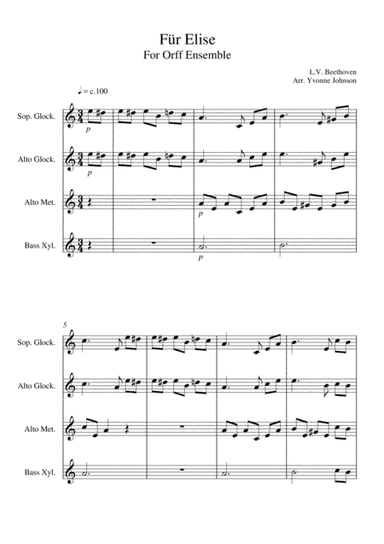 Fur Elise (Main Theme) - For Orff Ensemble (arr. Yvonne Johnson)