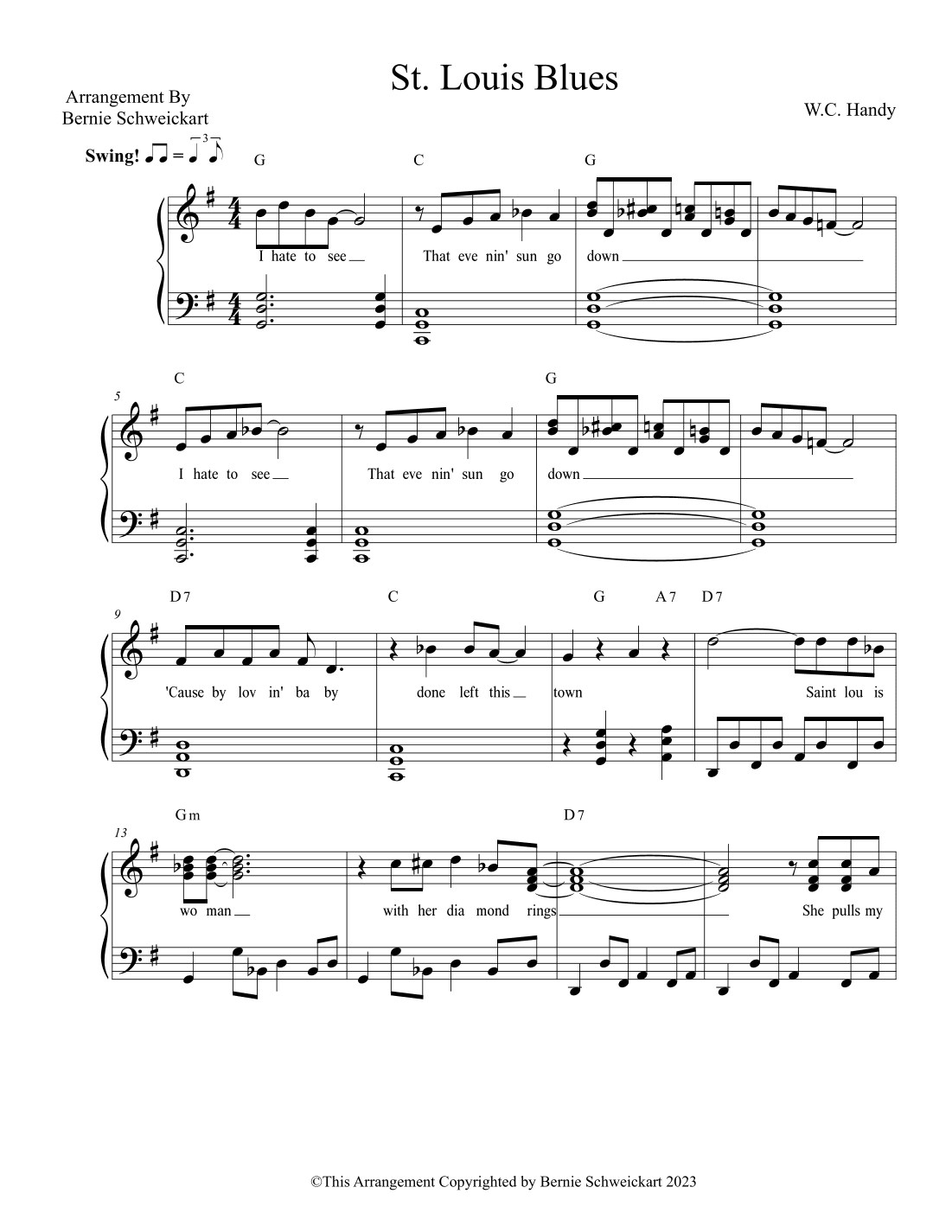 St Louis blues (arr. Bernie Schweickart)