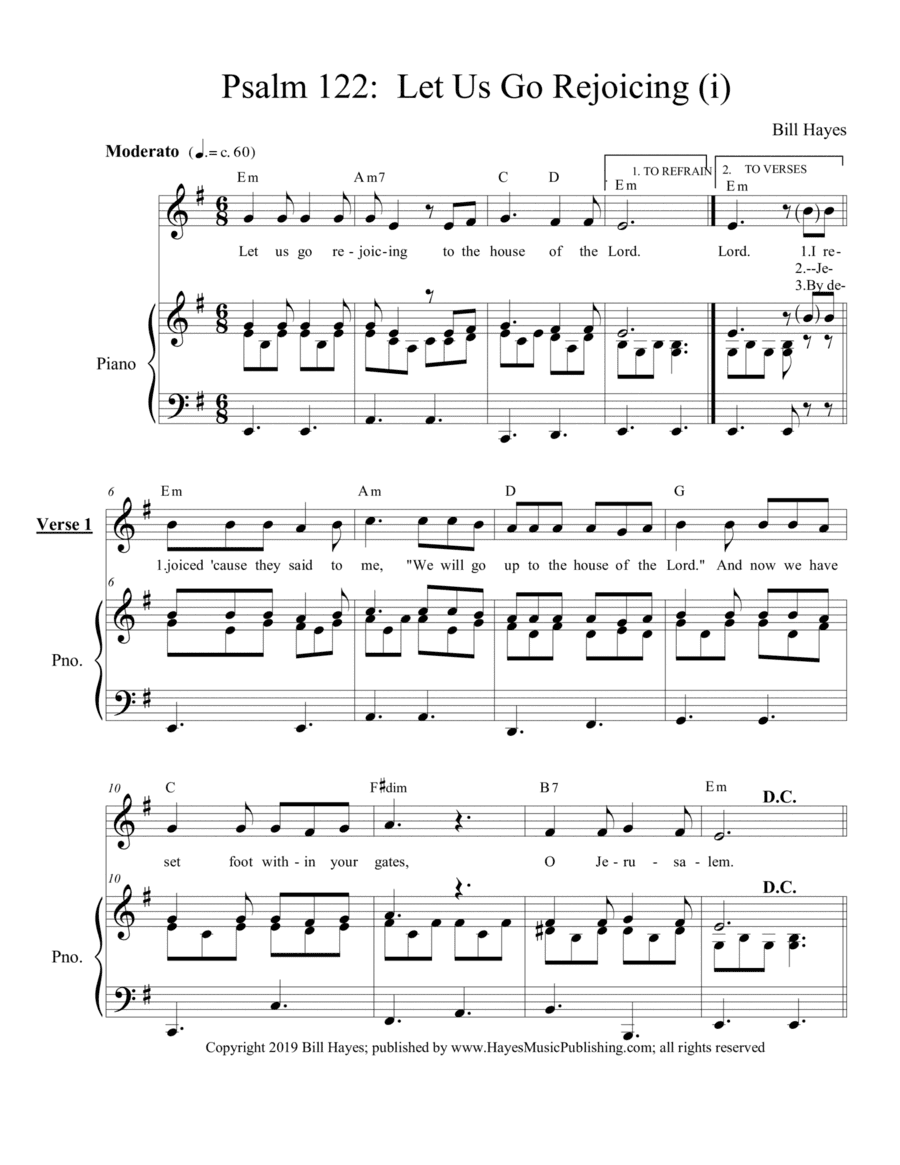 Psalm 122: Let Us Go Rejoicing (i) - piano/vocal
