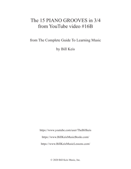 The 15 PIANO GROOVES in 3/4 from YouTube video #16B