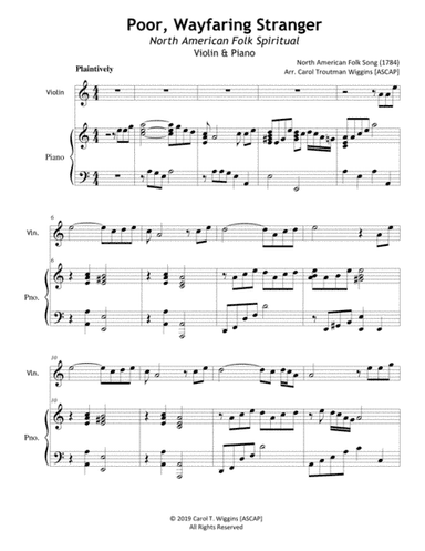 Poor, Wayfaring Stranger (Violin & PIano) (arr. Carol Troutman Wiggins [ASCAP])