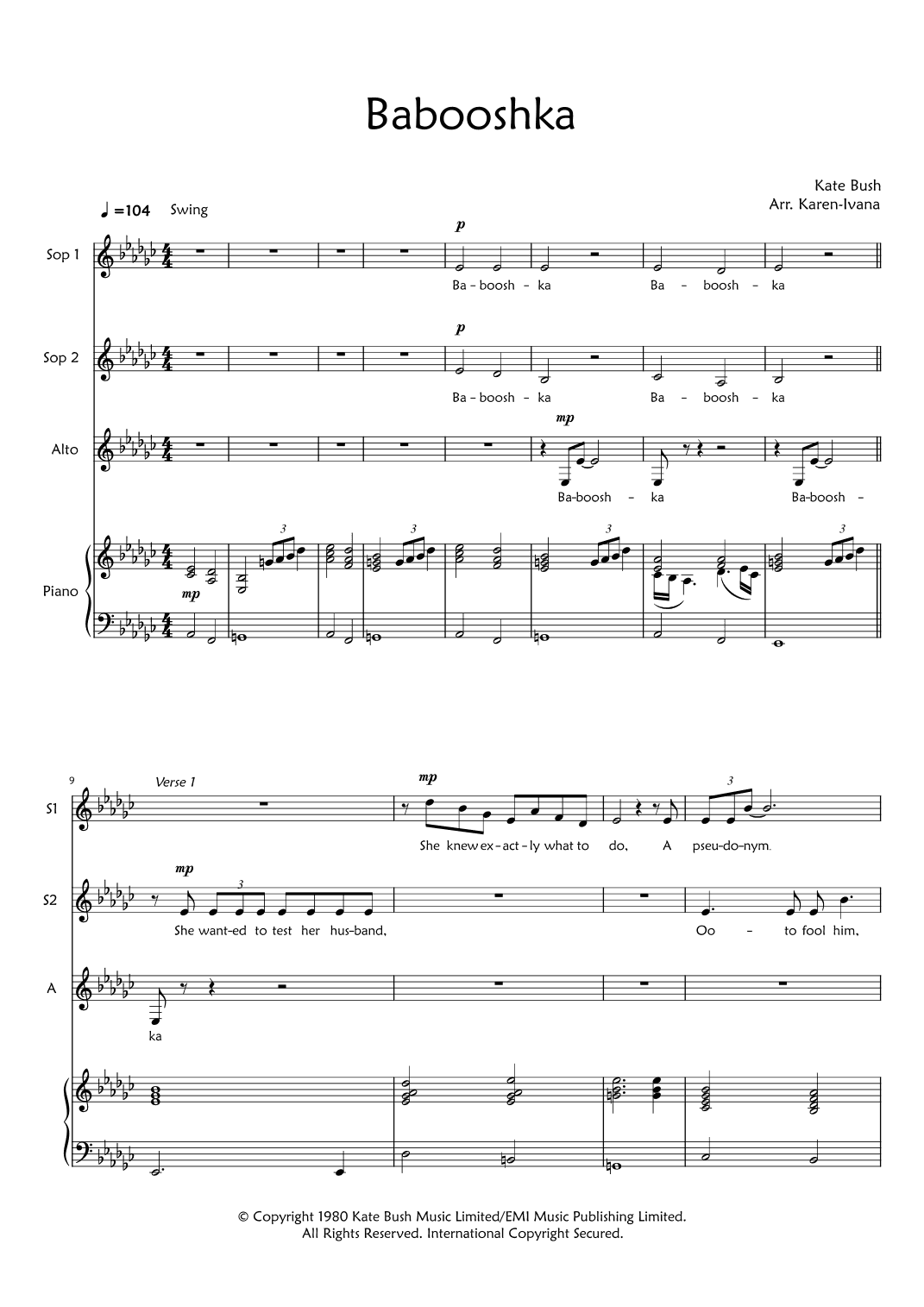 Babooshka (arr. Karen Ivana)