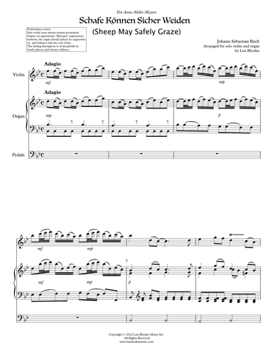 Bach - Sheep May Safely Graze, arranged for Violin and Organ (arr. Len Rhodes)