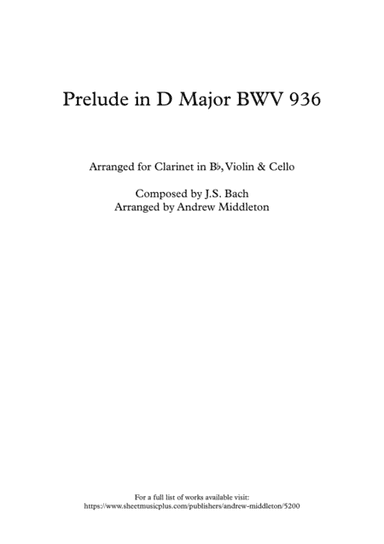 Prelude in D Major for Clarinet, Violin and Cello Trio (arr. Andrew Middleton)