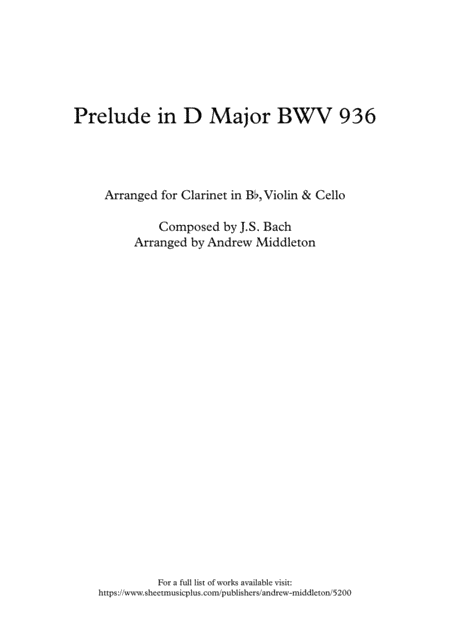 Prelude in D Major for Clarinet, Violin and Cello Trio (arr. Andrew Middleton)