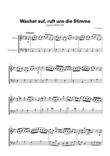 Johann Sebastian Bach - Wachet auf, ruft uns die Stimme (for Oboe and Trombone) (arr. Cadenza Editions)