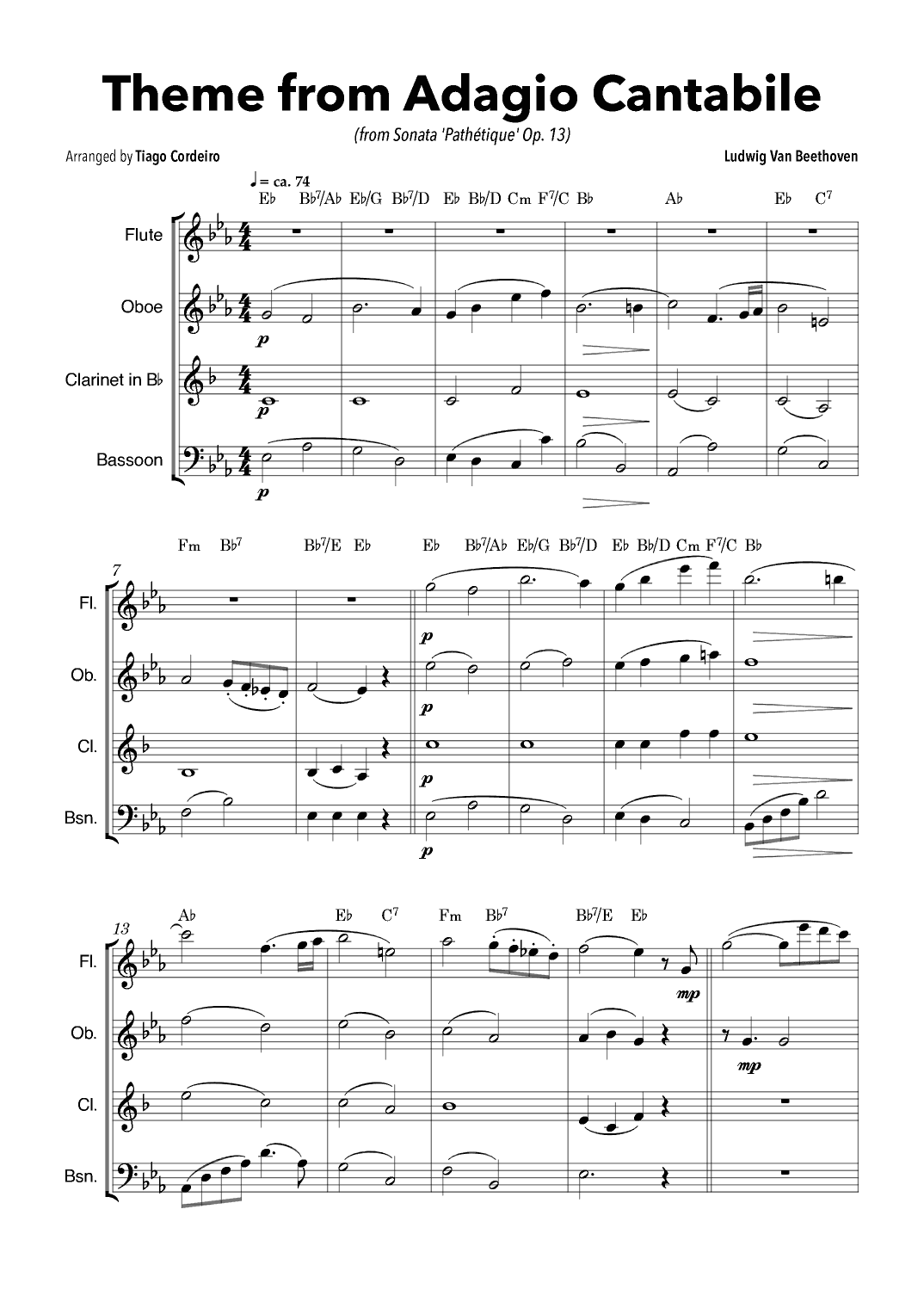 Theme From Adagio Cantabile (from Sonata 'Pathétique' Op.13) (arr. Tiago Cordeiro)