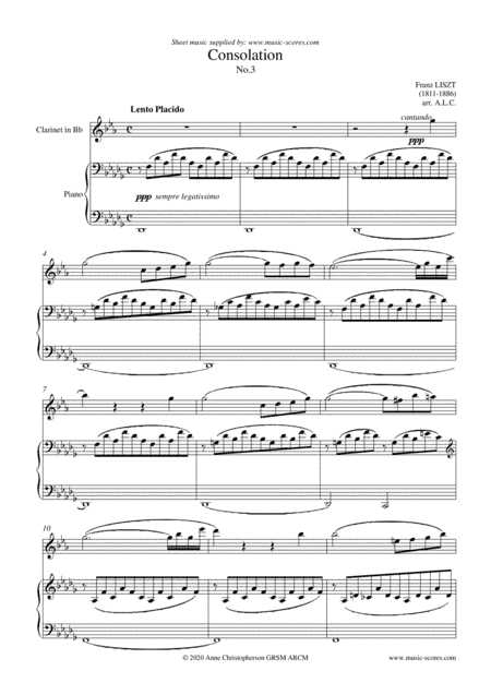 Consolation No. 3 - Clarinet and Piano (arr. Anne L Christopherson GRSM ARCM)