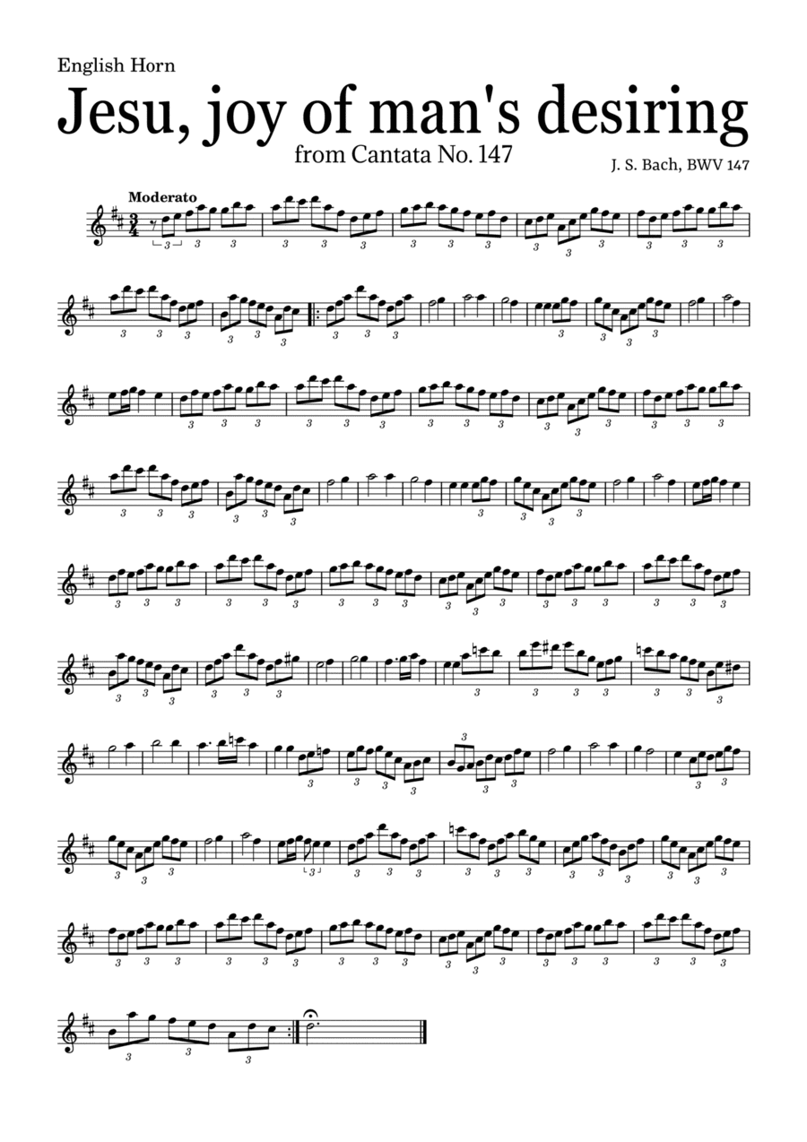 JESU, JOY OF MAN'S DESIRING by Bach - easy version for English Horn and piano with chords (arr. Leyandder Trustworthy)