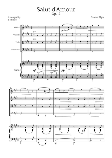 Salut d'Amour (Op. 12) - String Quartet and Piano (arr. BTmusic)