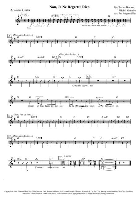 Non, Je Ne Regrette Rien (arr. Jan Angermüller)