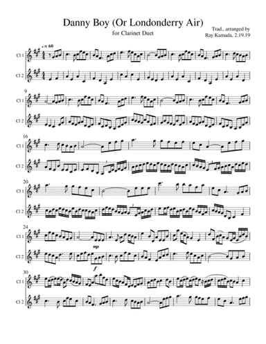 Etude for Clarinet Duet, based on Danny Boy (Londonderry Air) (arr. Ray Kamada)