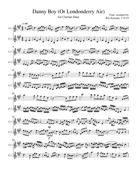 Etude for Clarinet Duet, based on Danny Boy (Londonderry Air) (arr. Ray Kamada)