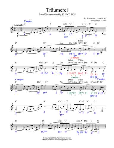 Traumerei / Dreaming - lead sheet with chords and harmonic analysis (C major) (arr. Klas Krantz)