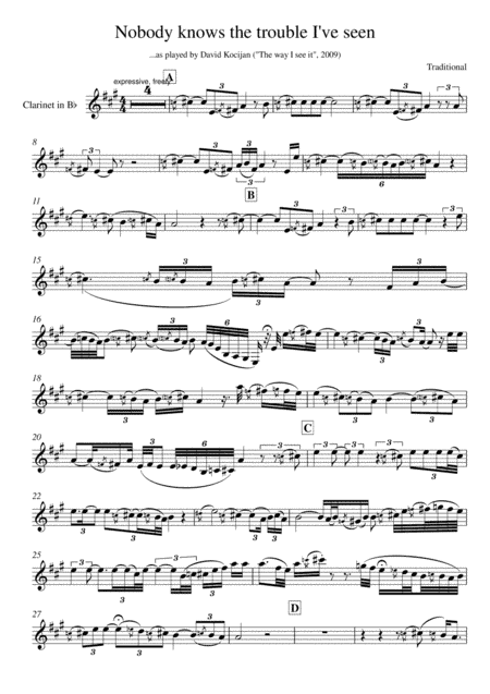 Nobody knows the trouble I've seen (clarinet in Bb) (arr. David Kocijan)