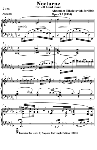 Nocturne for Left Hand Alone (Opus 9 Number 2) (arr. edited by Stephen R Dalrymple (Dalrymple Designs))