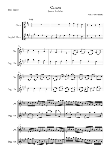 Canon - Johann Pachelbel (Wedding/Reduced Version) for Oboe & English Horn Duo (arr. Fabio Britto)