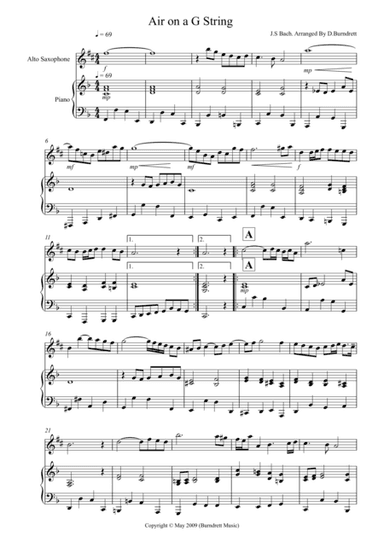 Air On A G String for Alto Saxophone And Piano (arr. David Burndrett)