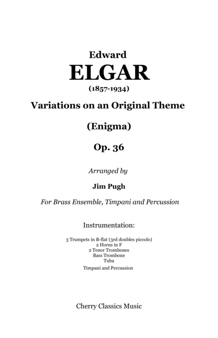 Enigma Variations (complete) for 9-piece Brass Ensemble, Timpani & Percussion (arr. Jim Pugh)