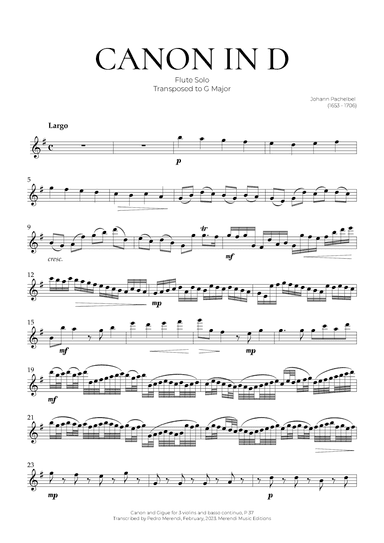Canon in D (Flute Solo) - Johann Pachelbel (arr. Pedro Merendi)