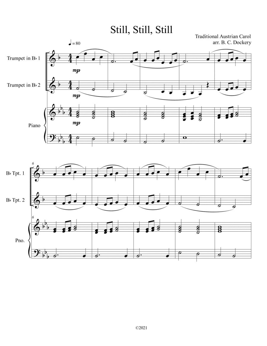 Still, Still, Still (Trumpet Duet) with optional piano accompaniment (arr. B. C. Dockery)