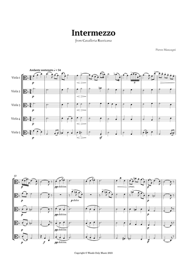 Intermezzo from Cavalleria Rusticana by Mascagni for Viola Quintet (arr. Ander)