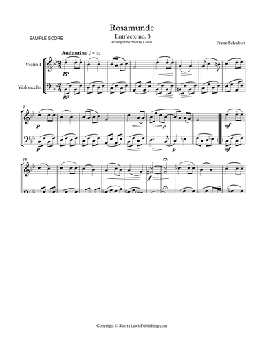ROSEMUNDE - ENTR'ACTE NO. 3 - ANDANTINO String Duo, Intermediate Level for violin and cello (arr. Sherry Lewis)