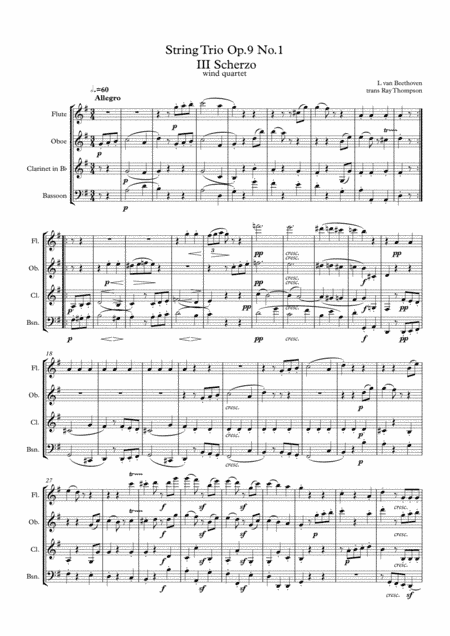 Beethoven: String Trio No.3 in G Op.9 No.1 Mvt.III Scherzo - woodwind quartet (arr. Ray Thompson)