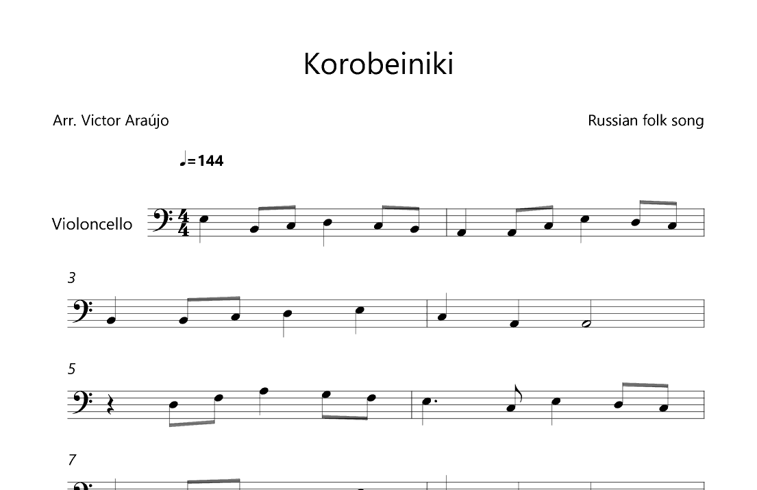 Korobeiniki  (from Tetris) - Cello Lead Sheet (arr. Victor Araújo)