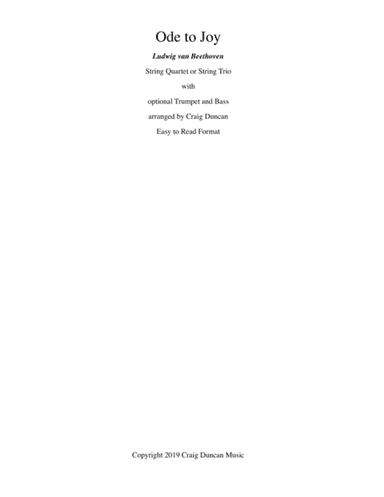 Ode to Joy String Quartet or Trio with opt Trumpet (arr. Carig Duncan)