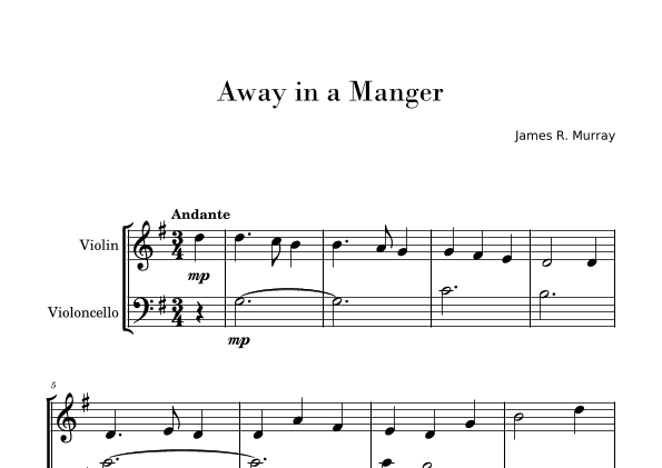 Away in a Manger (Easy Violin and Cello Duo) (arr. Gisele Sant'Ana)