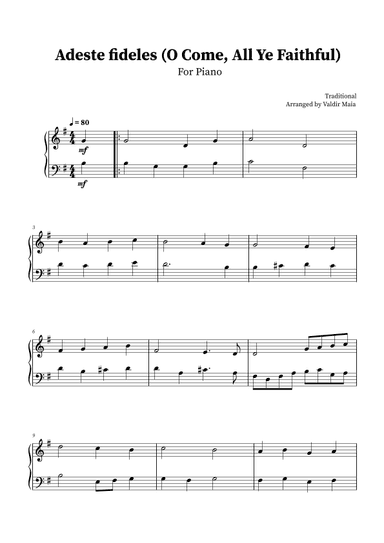 O Come, All Ye Faithful (Adeste Fideles) - Easy Piano (arr. Valdir Maia)
