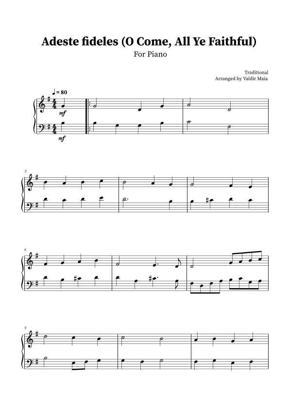 O Come, All Ye Faithful (Adeste Fideles) - Easy Piano (arr. Valdir Maia)