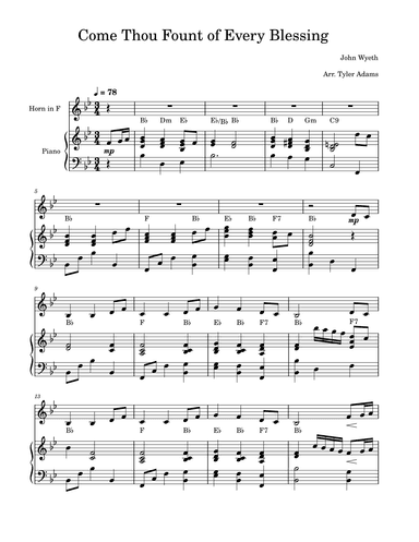 Come Thou Fount of Every Blessing (French Horn Solo with Piano) (arr. Tyler Adams)