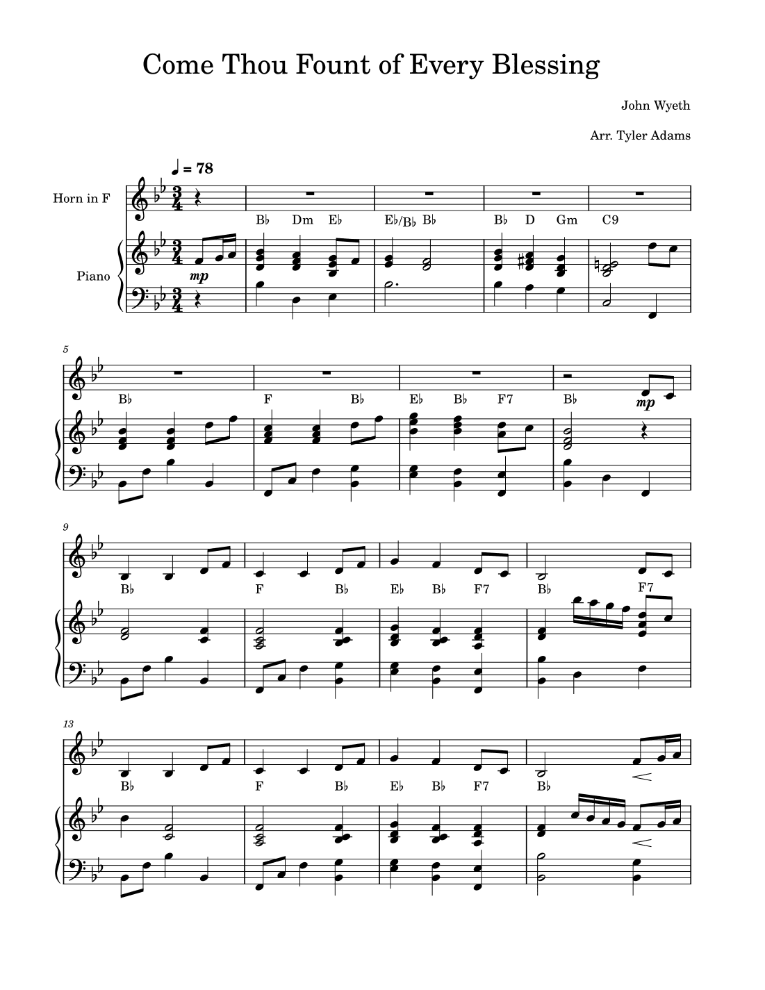 Come Thou Fount of Every Blessing (French Horn Solo with Piano) (arr. Tyler Adams)