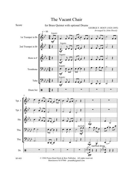 Vacant Chair, The- brass quintet with optional drums (arr. John Hoesly)