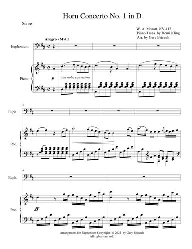Horn Concerto No. 1 in D - K 412 (arr. Gary Bricault)