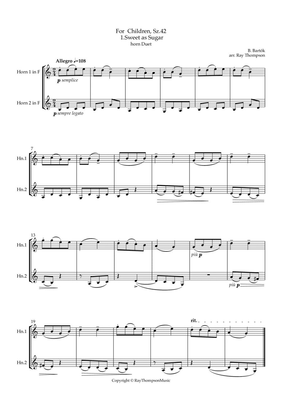 Bartók: For Children, Sz.42 1.Sweet as Sugar - horn duet (arr. Ray Thompson)