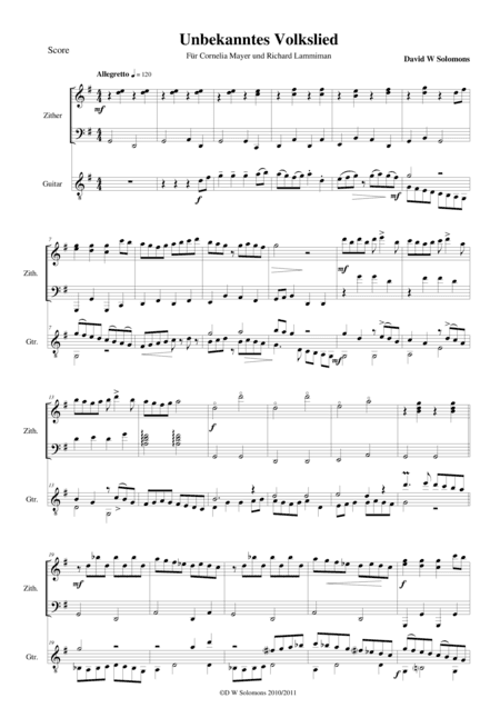 Unbekanntes Volkslied (Unknown folk song) for zither and guitar