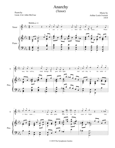 "Anarchy" - poem by John McCrae, music for tenor vocal and piano