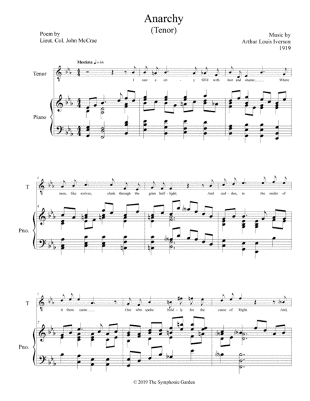 "Anarchy" - poem by John McCrae, music for tenor vocal and piano