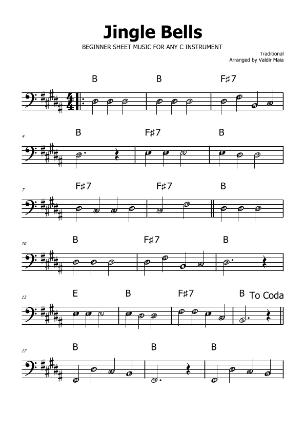 Jingle Bells - B Major (with note names) (arr. Valdir Maia)