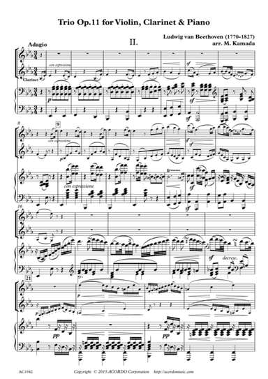 Adagio from Trio Op.11 for Violin, Clarinet & Piano (arr. Mikio Kamada)