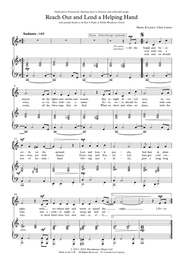 Reach Out and Lend a Helping Hand (Piano and Vocal Score)